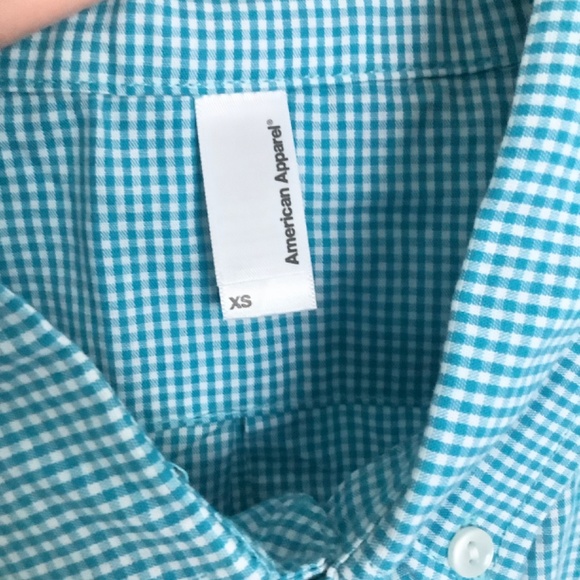 Mens XS-S New American Apparel Short Sleeve Button Lt Blue Shirt Cotton USA Made - Picture 15 of 16